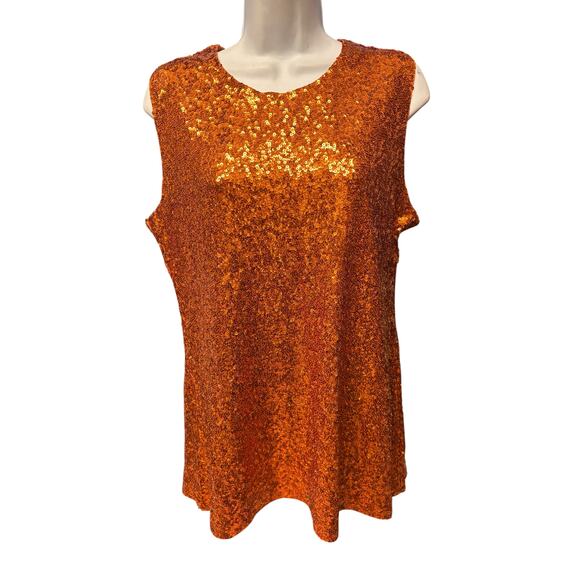 Norma Kamali NWT Overlapping Sequin Sleeveless Swing Top L Bronze Rayon Festive - Picture 1 of 6